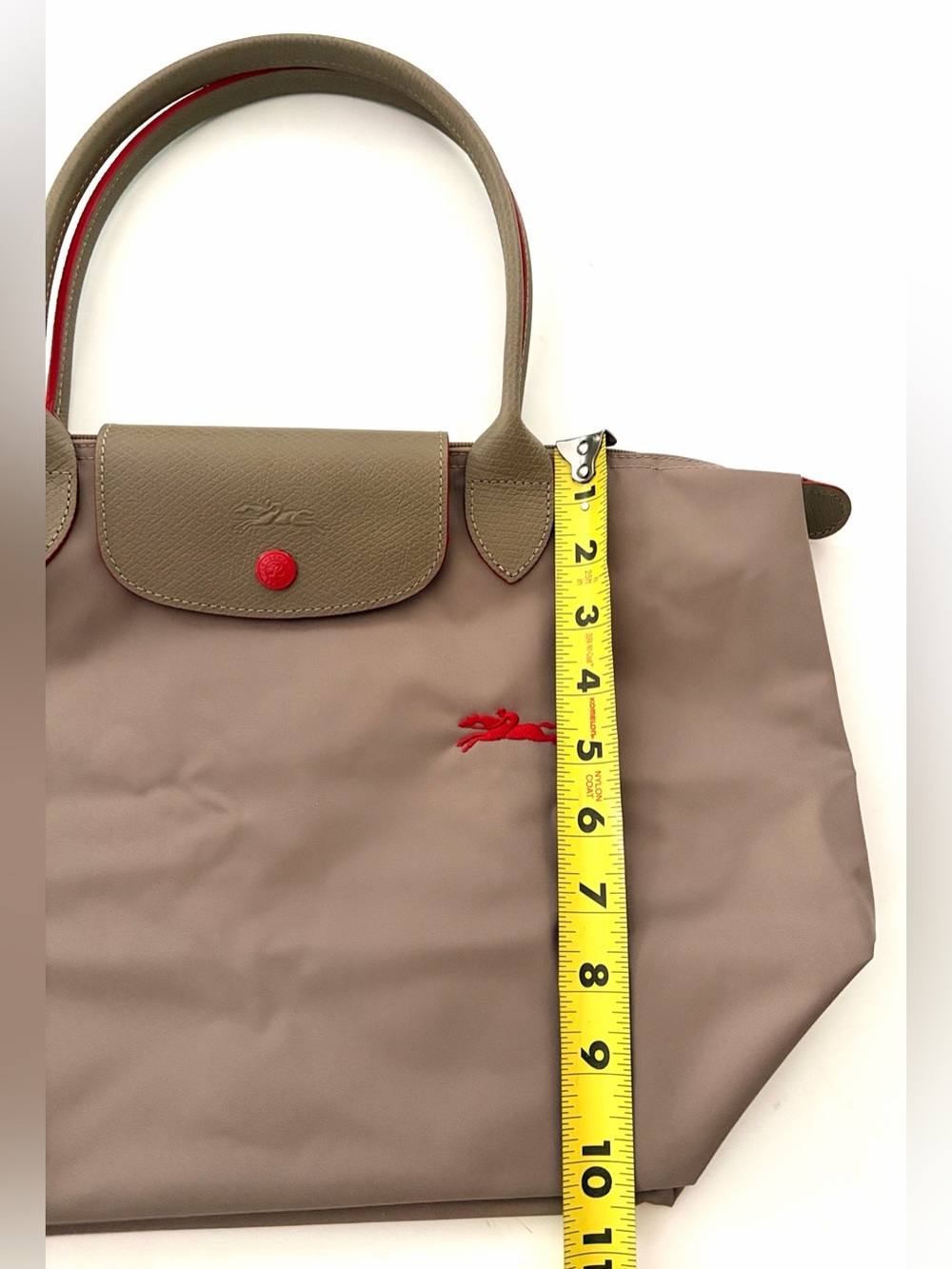 Longchamp Taupe Nylon Le Pliage Tote with Red Trim - Picture 12 of 17